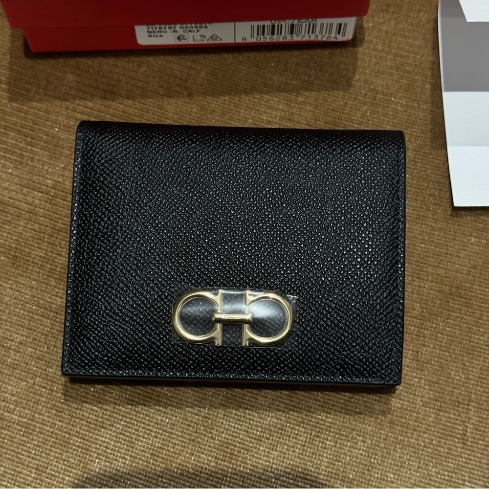 Black Leather Wallet with Gold Accent